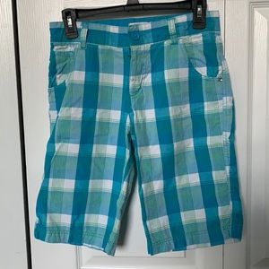 blue and green plaid capris